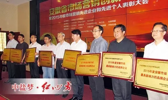 中盐红四方荣获“2015年度安徽市场最具影响力品牌企业”称号（右一）